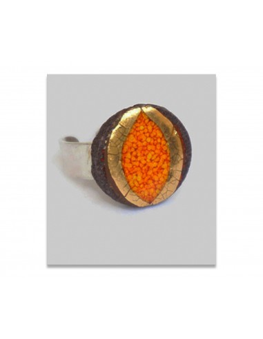 Bague Ronde orange feu en lave émaillée