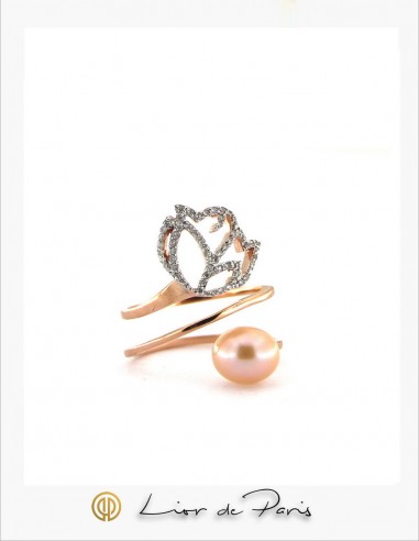 Bague  Or Rose 18K, Diamants et Perles